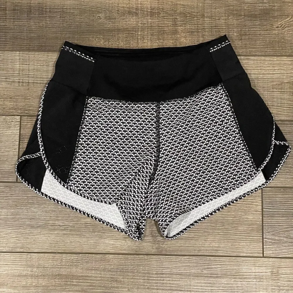 Lululemon Real Quick Perforated Shorts Monochromatic Black White Running Size 4